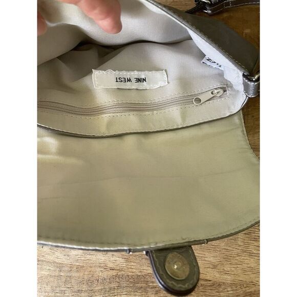 Nine West Metallic Silver Mini Crossbody Purse Buckle Flap Adjustable Strap - Picture 7 of 7